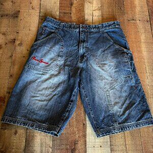 Vintage Y2K Poco Jeans Denim Cargo Shorts Size 40 Embroidered Logo & Pockets